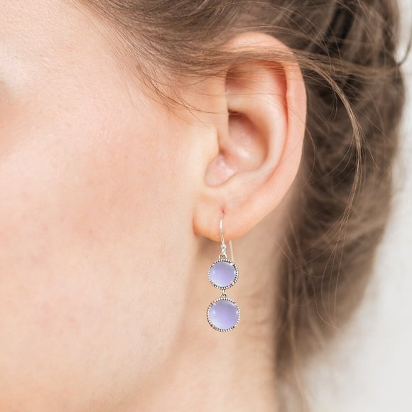 Recycled Early 1900's Purple Medicine Bottle Sterling Double Take Earrings - Picture 3 of 5